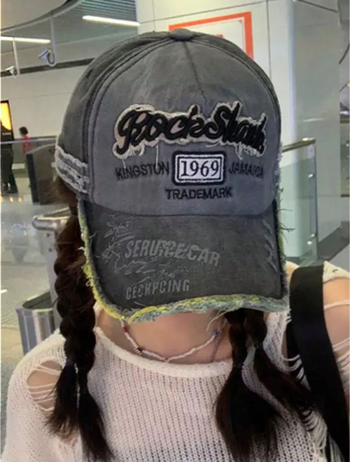 Distressed Edge Faded Music Festival Y2K Streetwear Style Embroidered Washed Letter Vintage Baseball Cap