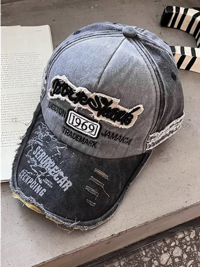 Distressed Edge Faded Music Festival Y2K Streetwear Style Embroidered Washed Letter Vintage Baseball Cap