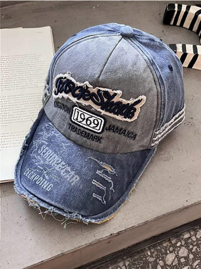 Distressed Edge Faded Music Festival Y2K Streetwear Style Embroidered Washed Letter Vintage Baseball Cap