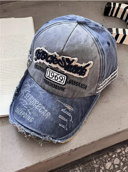 Distressed Edge Faded Music Festival Y2K Streetwear Style Embroidered Washed Letter Vintage Baseball Cap
