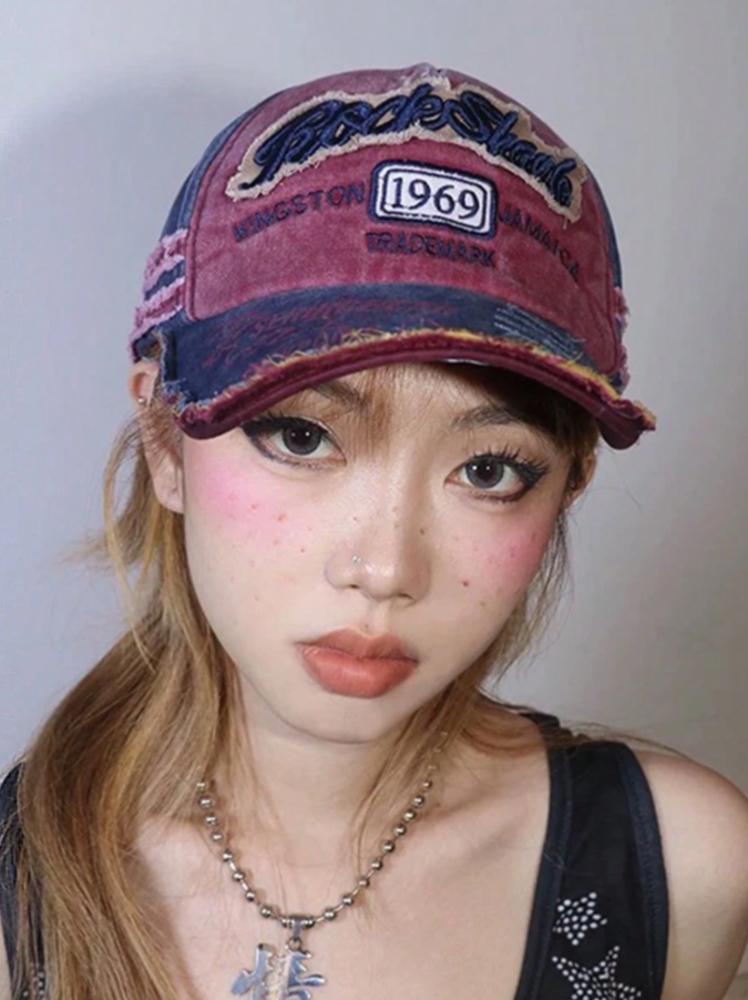 Distressed Edge Faded Music Festival Y2K Streetwear Style Embroidered Washed Letter Vintage Baseball Cap