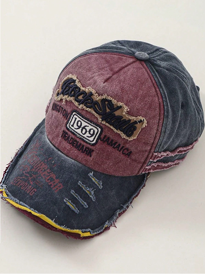 Distressed Edge Faded Music Festival Y2K Streetwear Style Embroidered Washed Letter Vintage Baseball Cap