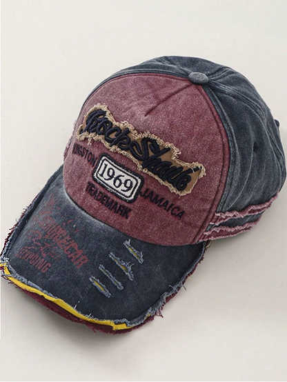 Distressed Edge Faded Music Festival Y2K Streetwear Style Embroidered Washed Letter Vintage Baseball Cap
