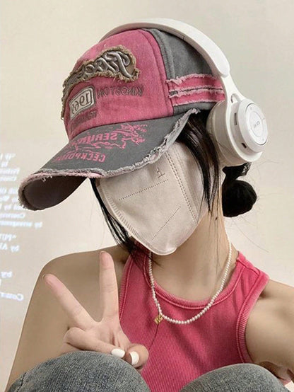 Distressed Edge Faded Music Festival Y2K Streetwear Style Embroidered Washed Letter Vintage Baseball Cap