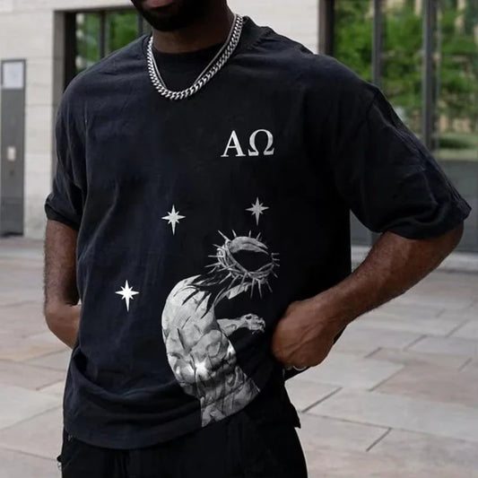 The Beginning and the End Jojo Cross Graphic Print T-Shirt Men Y2K Short Sleeves Vintage Oversize Tshirt Streetwear Women Tops