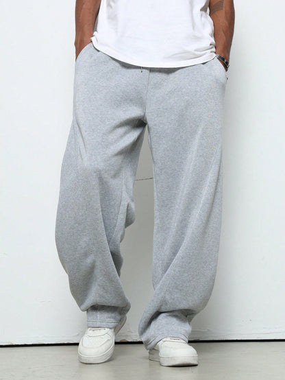 Manfinity Hypemode Manfinity Hypemode Men'S Solid Color Drawstring Waist Wide Leg Loose Casual Sweatpants