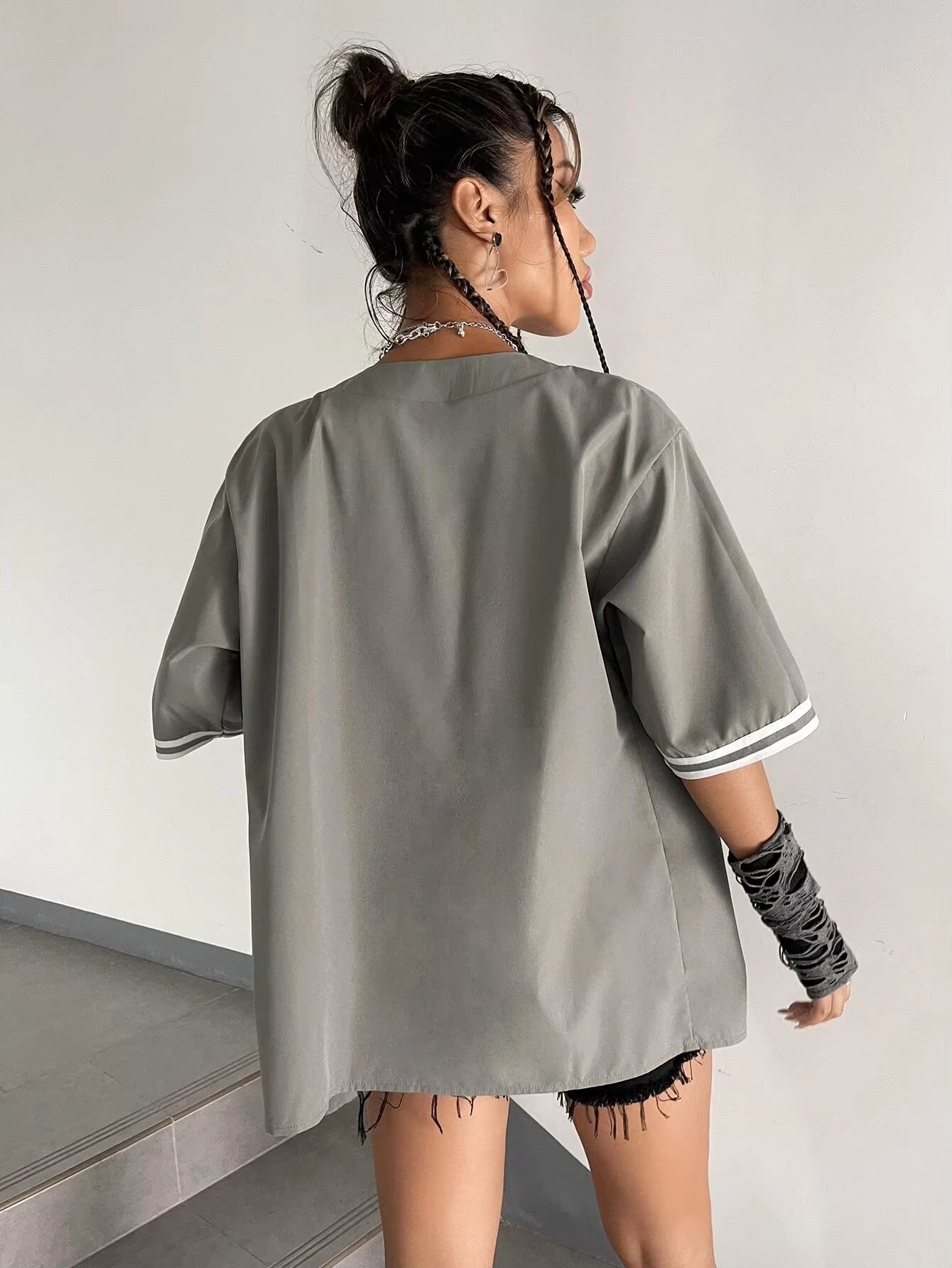 Summer New Broklyn Printed Oversized Black Blouse Women Streetwear Hip Hop Baseball Shirt Hip Hop Short Sleeve Button up Tops